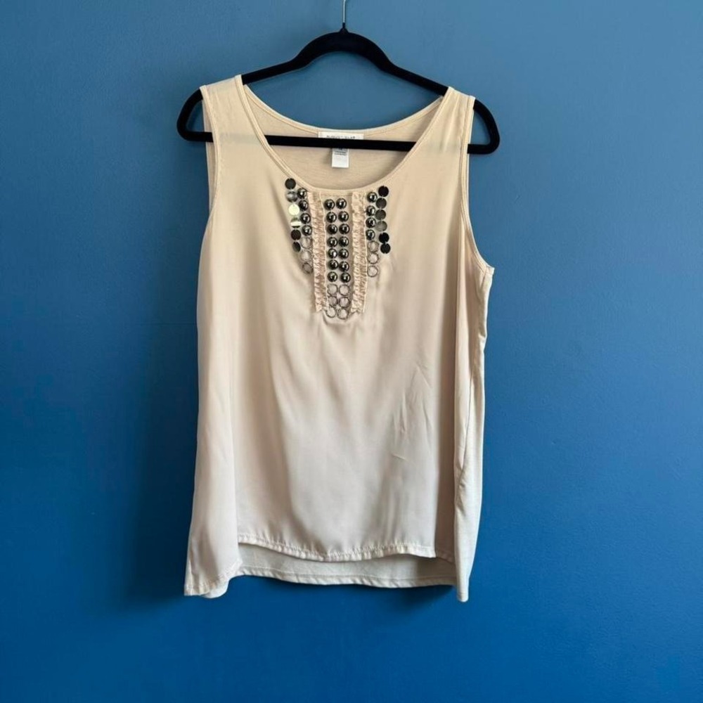 Y2K Beaded Tank Women's Size Petite Medium Beige Boho Hippie August Silk‎ Indie